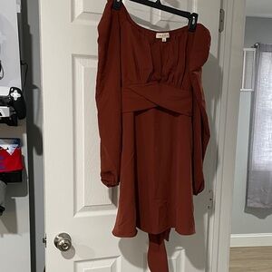 Pie in the Sky Rust Off-Shoulder Dress